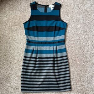 LOFT Striped Mini Dress - Black, Blue, Gray